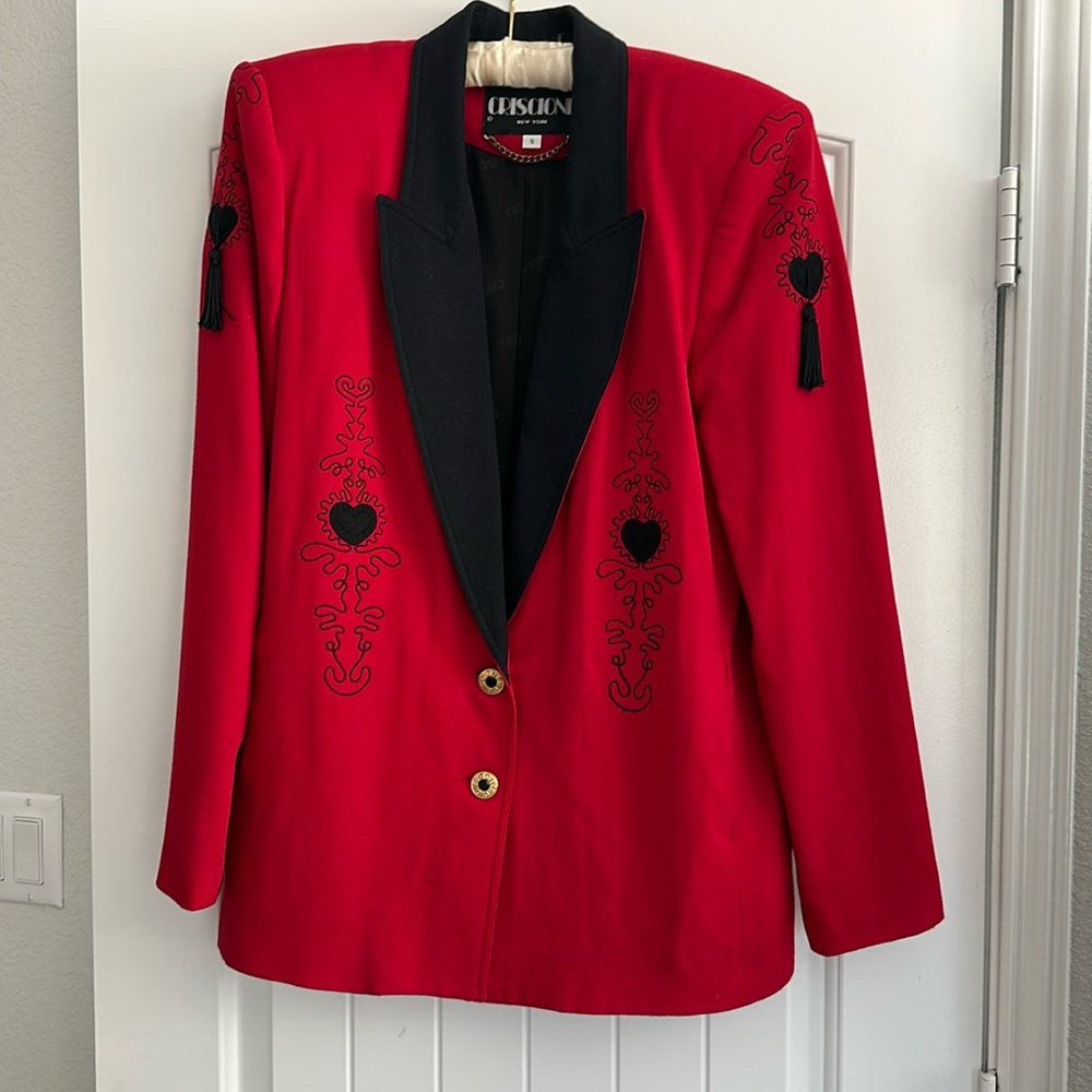 Ladies Vintage Criscone Jacket - Red & Black Embroidery/Embellishment - Size S